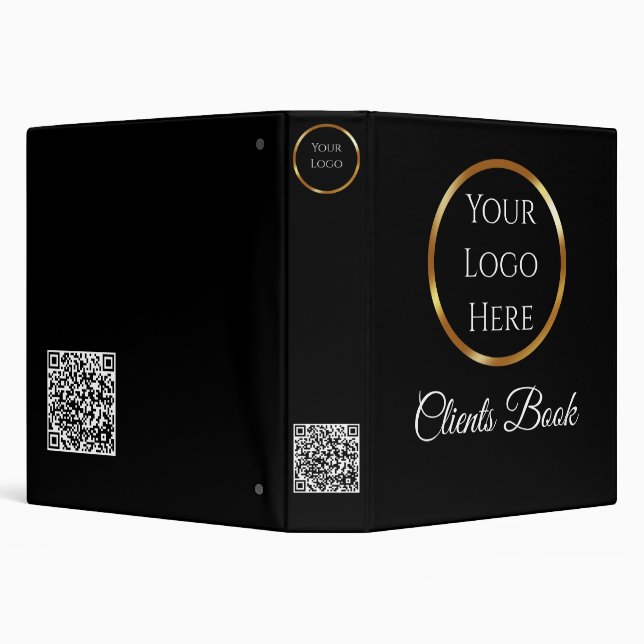 Trendy Black and Gold Ring Logo | QR code  3 Ring Binder (Background)