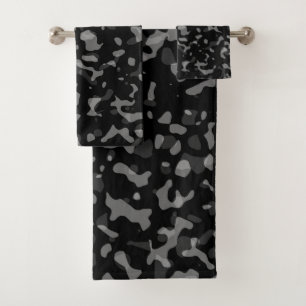 Trendy Black and Gray Camouflage Pattern Bath Towel Set