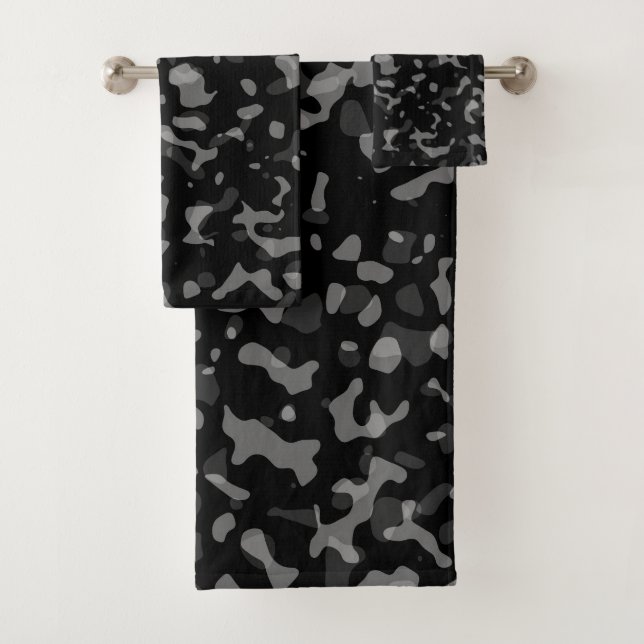 Trendy Black and Gray Camouflage Pattern Bath Towel Set (Insitu)