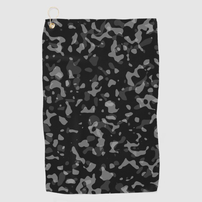 Trendy Black and Gray Camouflage Pattern  Golf Towel (Front)