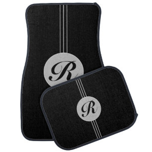 Trendy Black and Gray Script Monogram Car Floor Mat