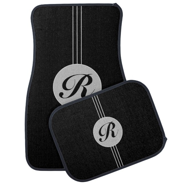 Trendy Black and Gray Script Monogram Car Floor Mat (Set)
