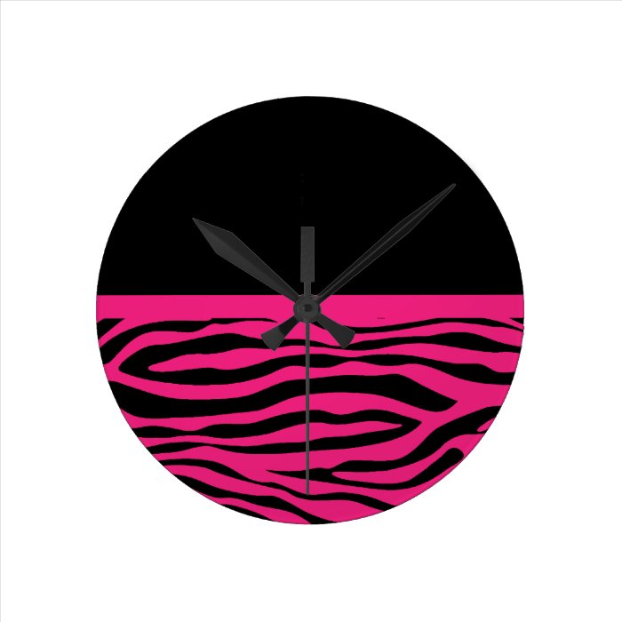 Trendy Black and Hot Pink Zebra Stripe Wall Clock