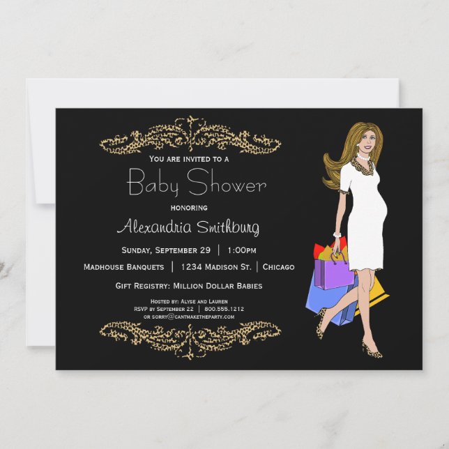 Trendy Black And Leopard Print Shopping Mommy Invitation (Front)