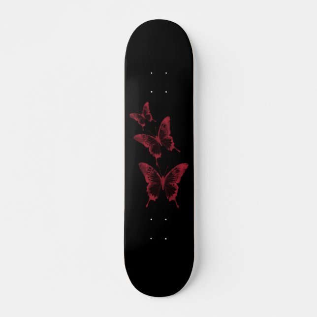 Trendy black and red butterfly skateboard deck (Front)