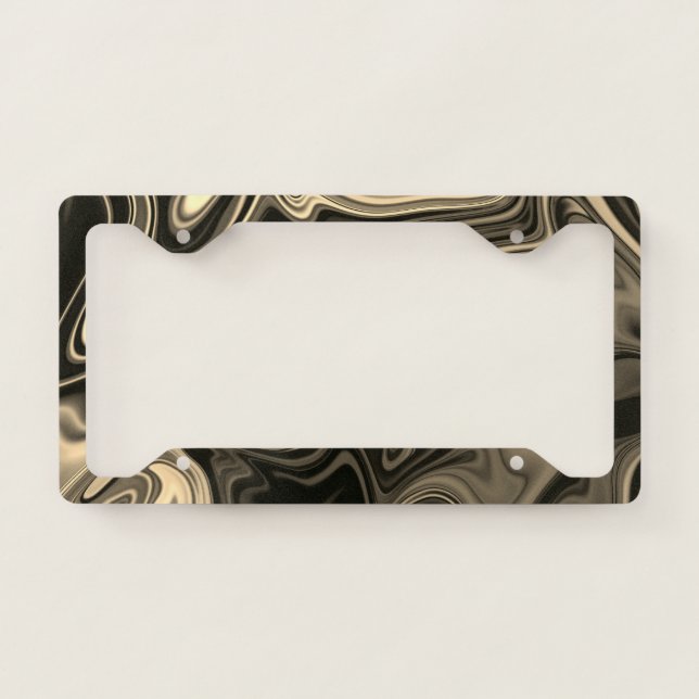 Trendy black and sepia abstract pattern license plate frame (Front)