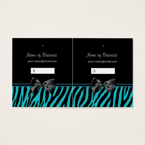 Trendy Black And Teal Zebra Print Hang Tags Business Card Template