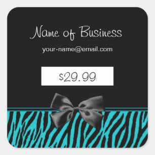 Trendy Black And Teal Zebra Print Price Tags