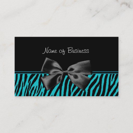 Customizable Trendy Black And Teal Zebra Print With Ribbon Business Card Templates