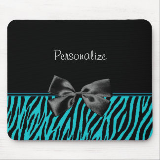 Trendy Black And Teal Zebra Print With Ribbon Mouse Pad