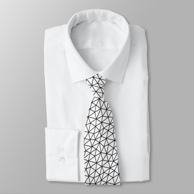 Trendy black and white abstract lines net pattern  neck tie (Tied)