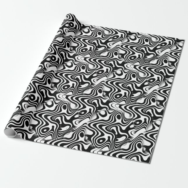 Trendy Black and White Abstract Swirls Pattern Wrapping Paper (Unrolled)