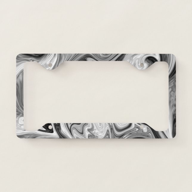 Trendy black and white Abstract wavy  License Plate Frame (Front)