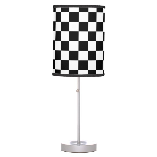Trendy Black and white chequered flag pattern  Table Lamp (Front)