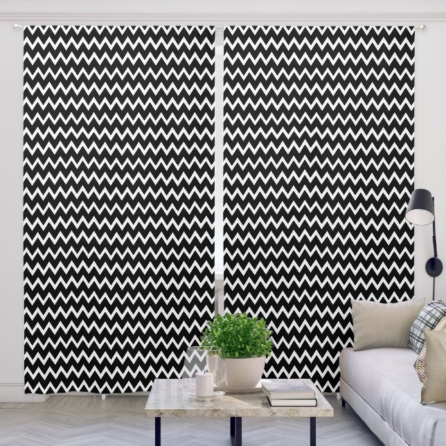 Trendy Black And White Chevron Pattern  Blackout Curtains (Living Room)