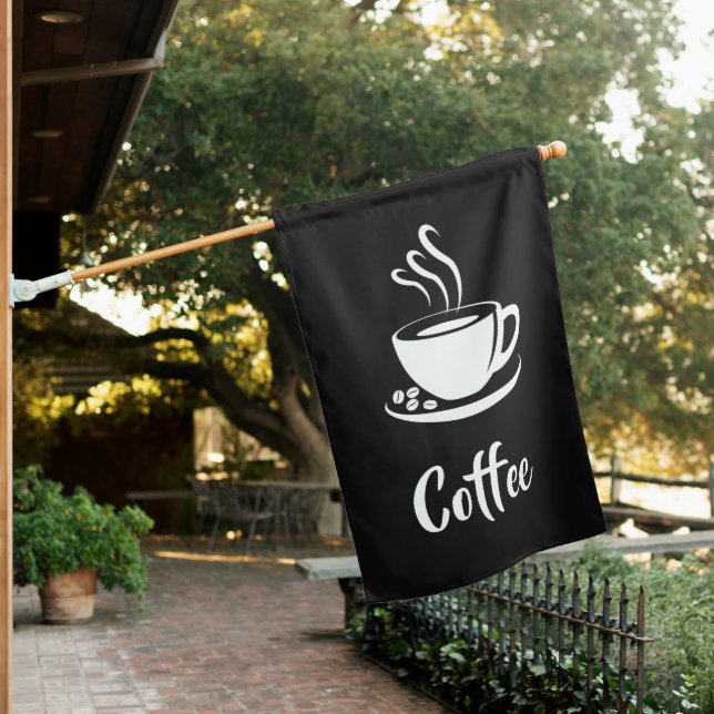 Trendy Black and White Coffee Open Sign Flag       (In SItu)