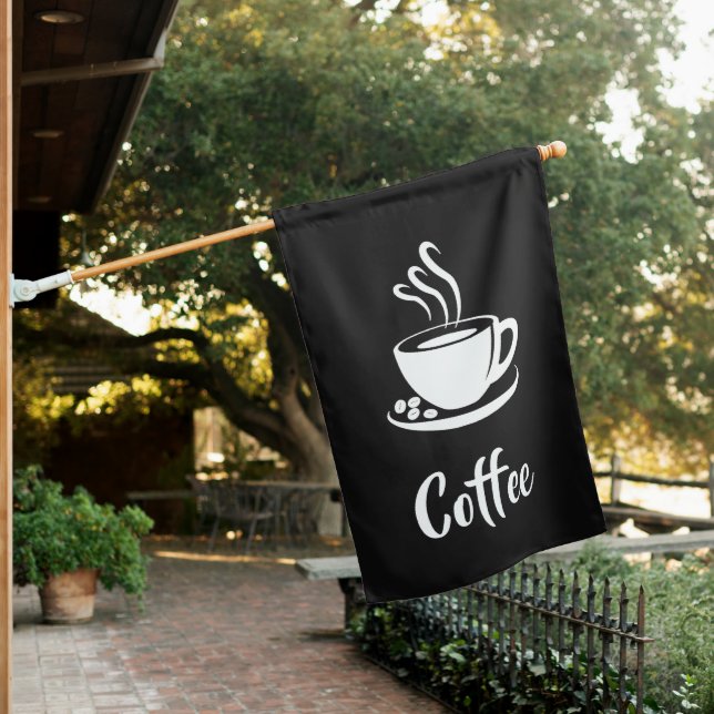 Trendy Black and White Coffee Open Sign Flag       (In SItu)