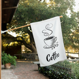 Trendy Black and White Coffee Open Sign Flag