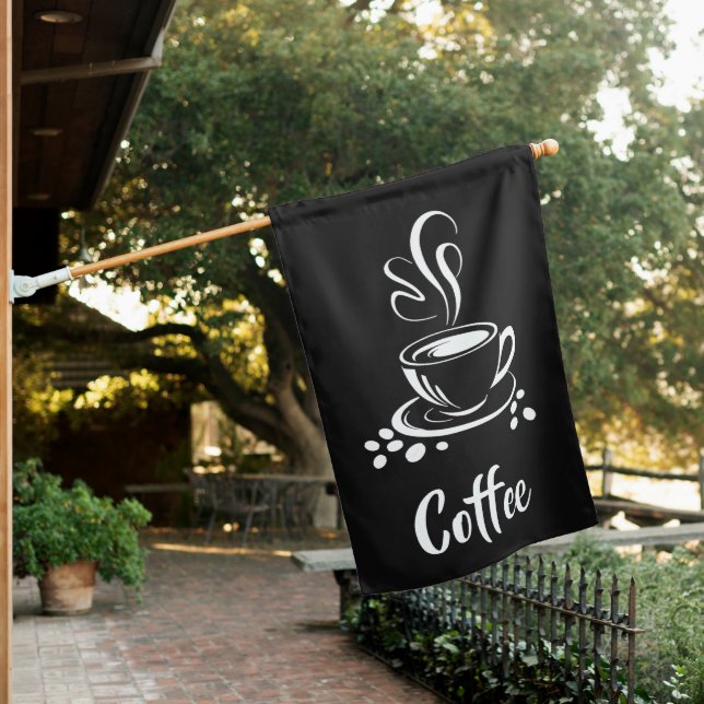 Trendy Black and White Coffee Open Sign Flag       (In SItu)