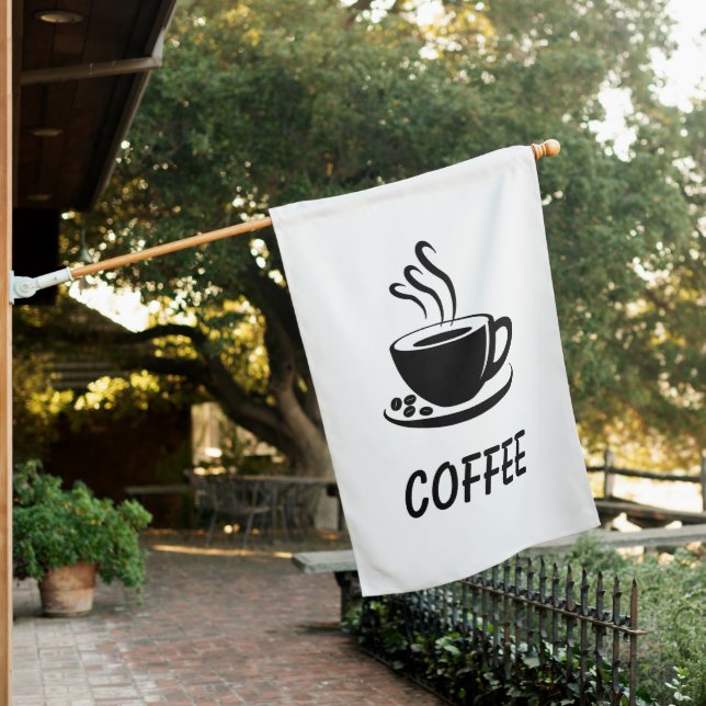 Trendy Black and White Coffee Open Sign Flag       (In SItu)