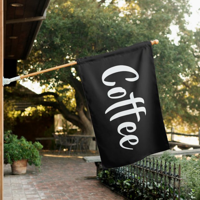 Trendy Black and White Coffee Open Sign Flag       (In SItu)