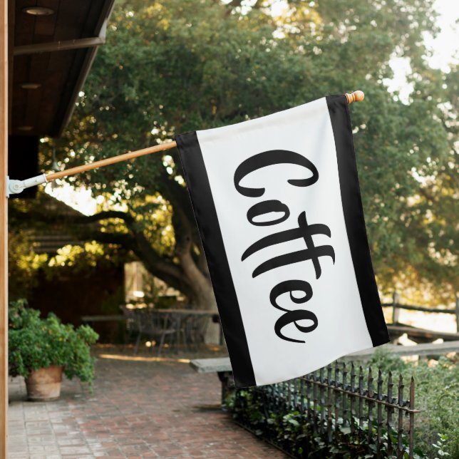 Trendy Black and White Coffee Open Sign Flag       (In SItu)