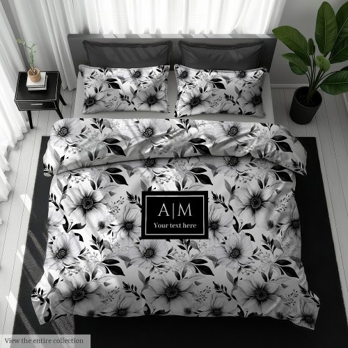 Trendy black and white duvet with botanical art