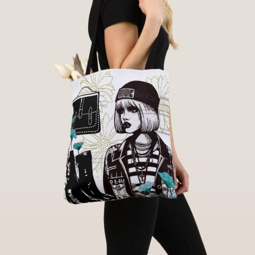 Trendy Black and White Fashion Graphic Design Tote Bag
