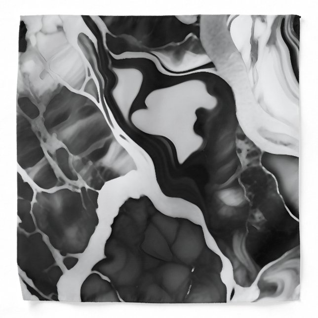 Trendy Black and white faux marble Bandana (Front)
