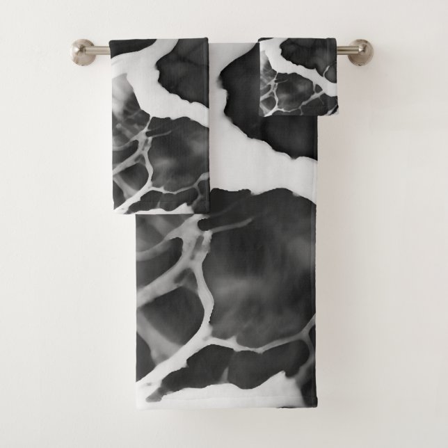 Trendy Black and white faux marble Bath Towel Set (Insitu)