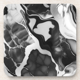Trendy Black and white faux marble Beverage Coaster