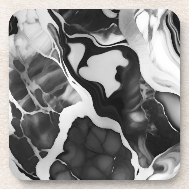 Trendy Black and white faux marble Beverage Coaster (Front)