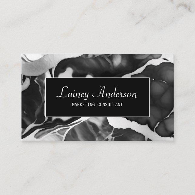 Trendy Black and white faux marble Business Card (Front)