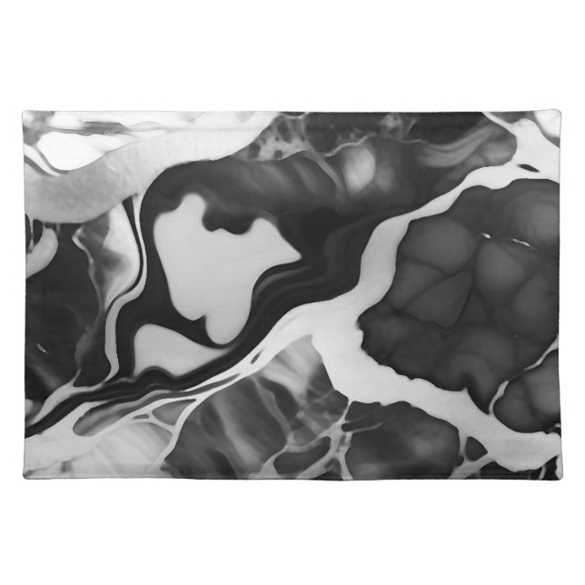 Trendy Black and white faux marble Cloth Placemat (Front)