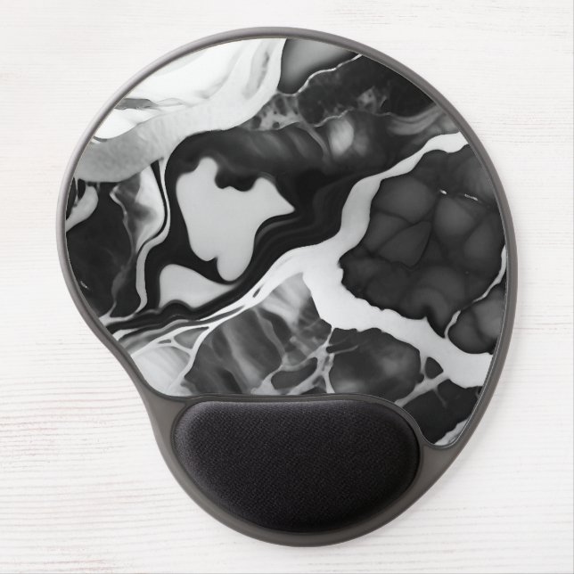 Trendy Black and white faux marble  Gel Mouse Pad (Front)