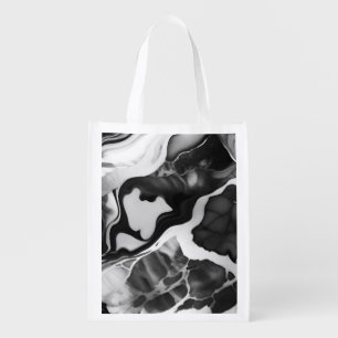 Trendy Black and white faux marble Grocery Bag