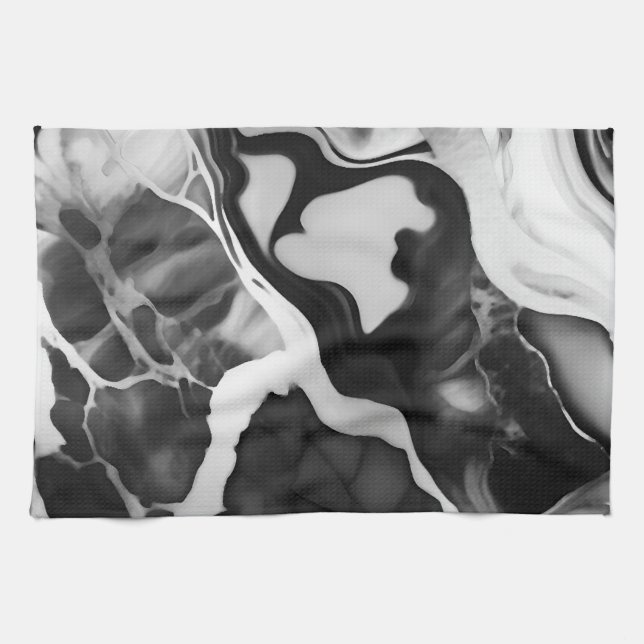 Trendy Black and white faux marble Kitchen Towel (Horizontal)