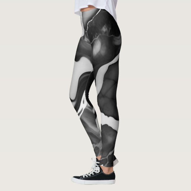 Trendy Black and white faux marble Leggings (Left)