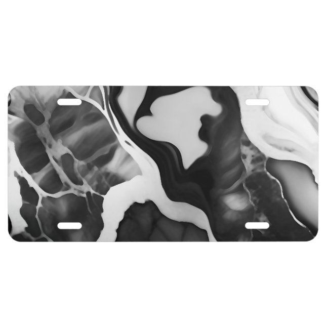 Trendy Black and white faux marble License Plate (Front)
