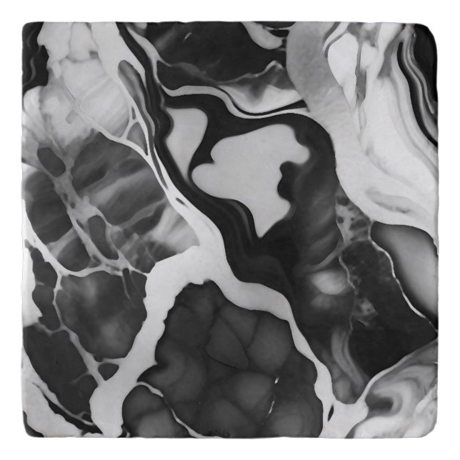 Trendy Black and white faux marble Trivet (Front)