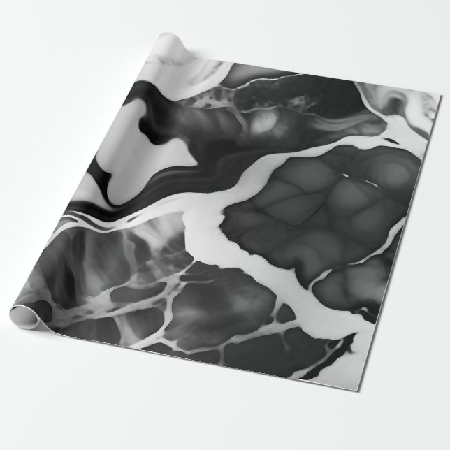 Trendy Black and white faux marble Wrapping Paper (Unrolled)