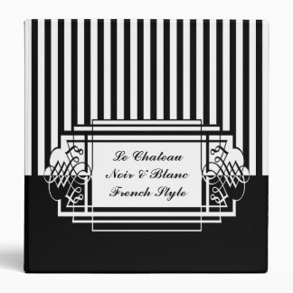 Trendy Black and White French Modern Striped 3 Ring Binder