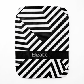 Trendy Black and White Geometric Stripes Baby Name Burp Cloth