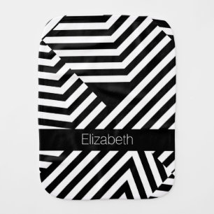 Trendy Black and White Geometric Stripes Baby Name Burp Cloth