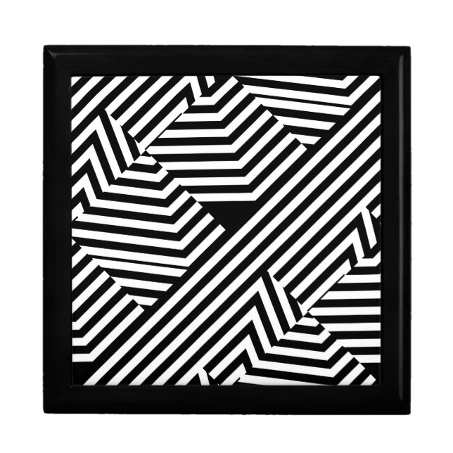 Trendy Black and White Geometric Stripes Pattern Jewelry Box (Front)