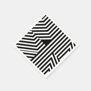 Trendy Black and White Geometric Stripes Pattern Paper Napkins
