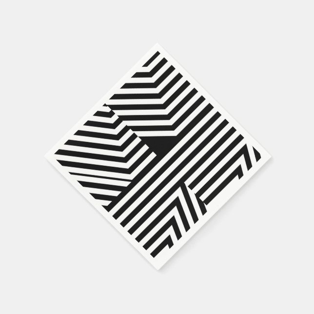 Trendy Black and White Geometric Stripes Pattern Paper Napkins (Corner)