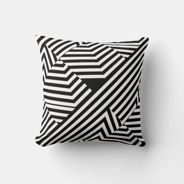 Trendy Black and White Geometric Stripes Pattern Throw Pillow (Front)