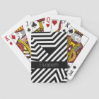 Trendy Black and White Geometric Stripes With Name