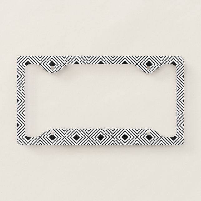 Trendy Black And White Geometric Tribal Pattern License Plate Frame (Front)